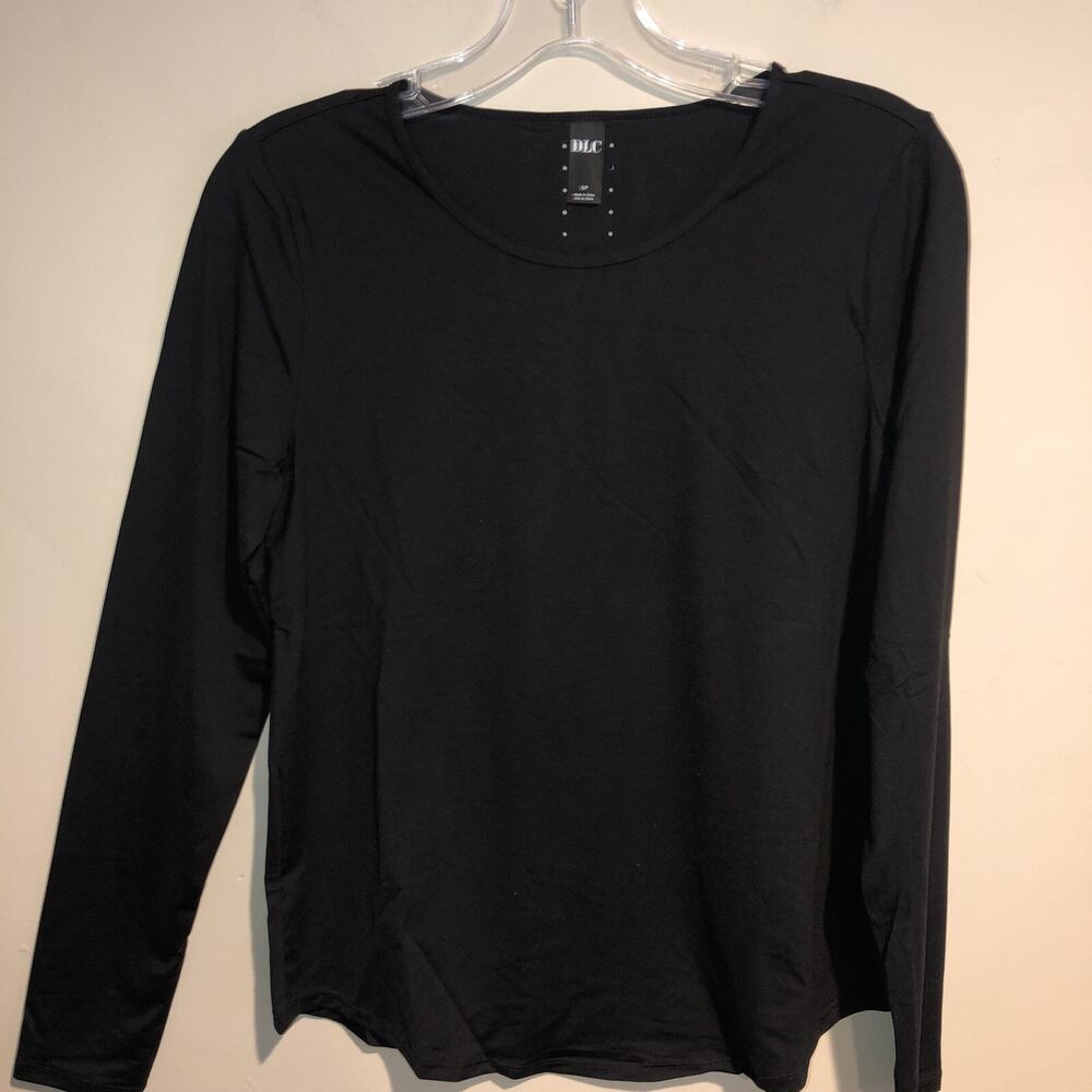 BANDIER DLC Top Black Alpha Long Sleeve Shirt Perforated Back Relaxed Fit Sz XS